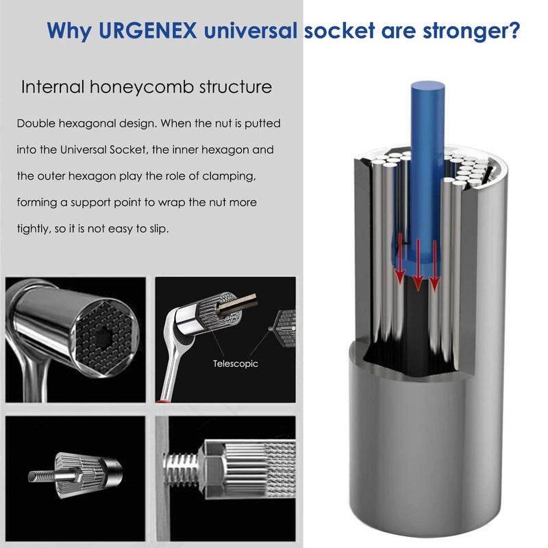 URGENEX Universal Socket Set (11-32mm 7-19mm) Super Socket for Unscrew Any Bolt Multi-Function Universal Wrench Tool Kit with Power Drill Adapters Gifts for Men, Father/Dad, Husband, DIY Handyman 4PCS - Image 5